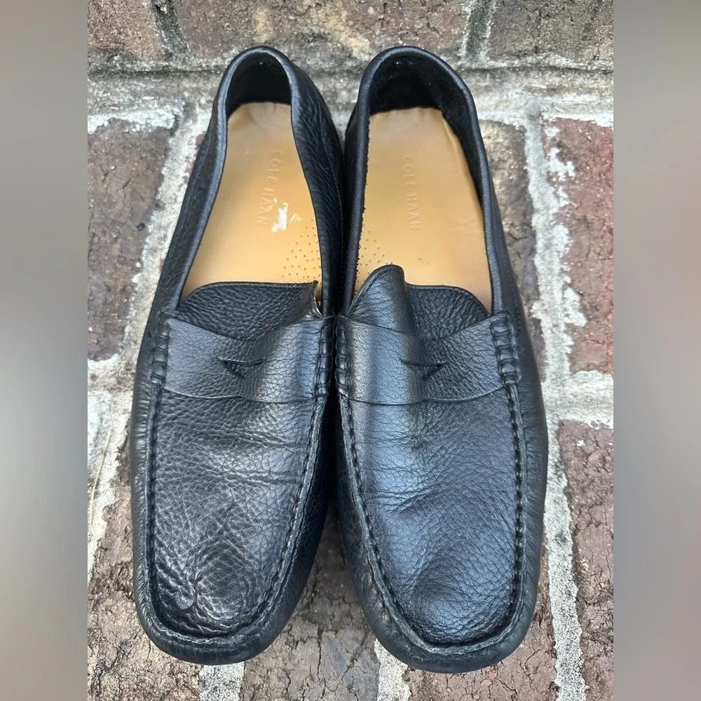 Men’s Cole Haan Black Pebble Leather Loafers Driving Moccasins Shoes Size 11 EUC